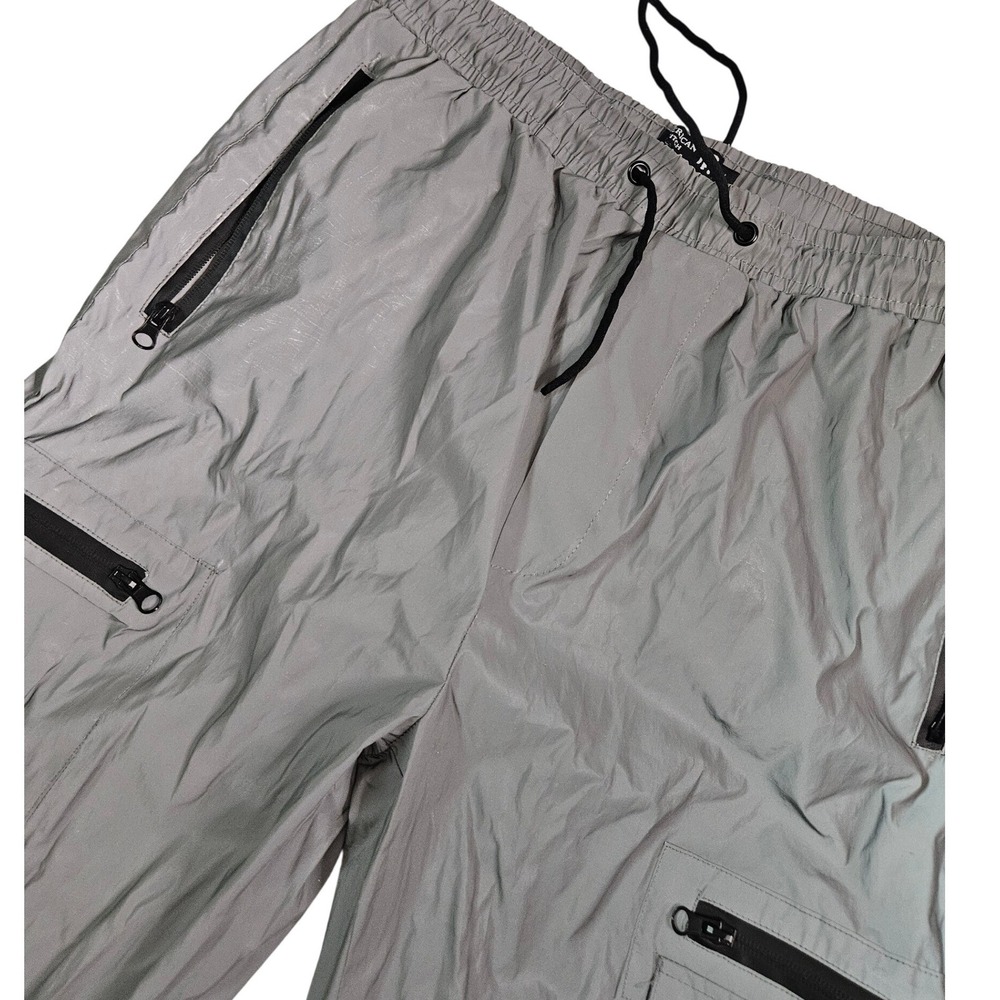 American Stitch Reflective Cargo Pants Mens Small Gray Nylon Techwear Joggers